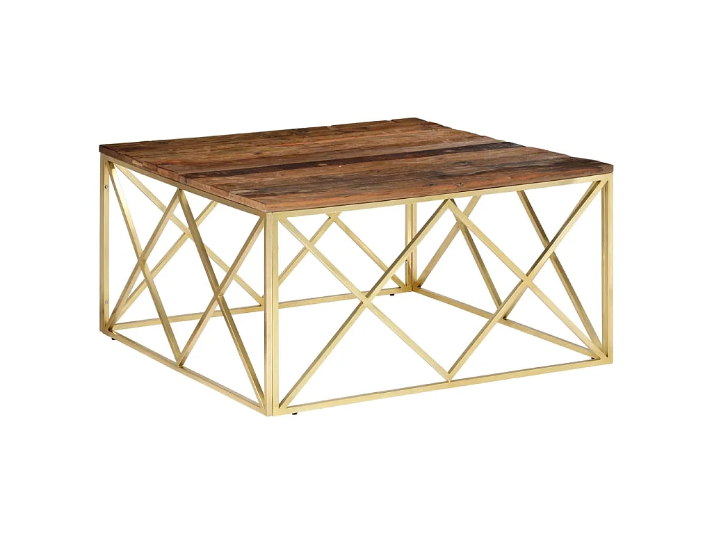 Table basse doré acier inoxydable et bois de mélèze massif