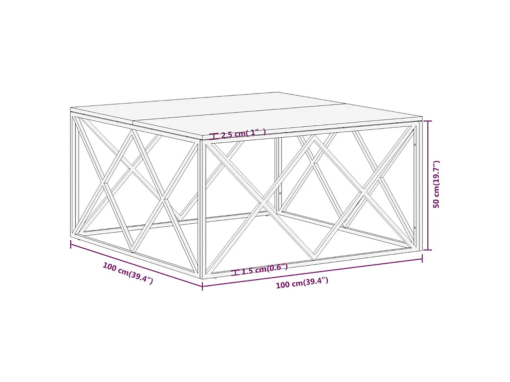 Table basse doré acier inoxydable et bois de mélèze massif