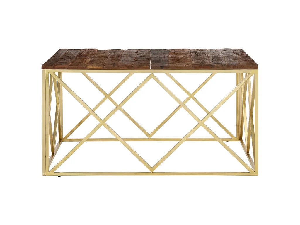 Table basse doré acier inoxydable et bois de mélèze massif