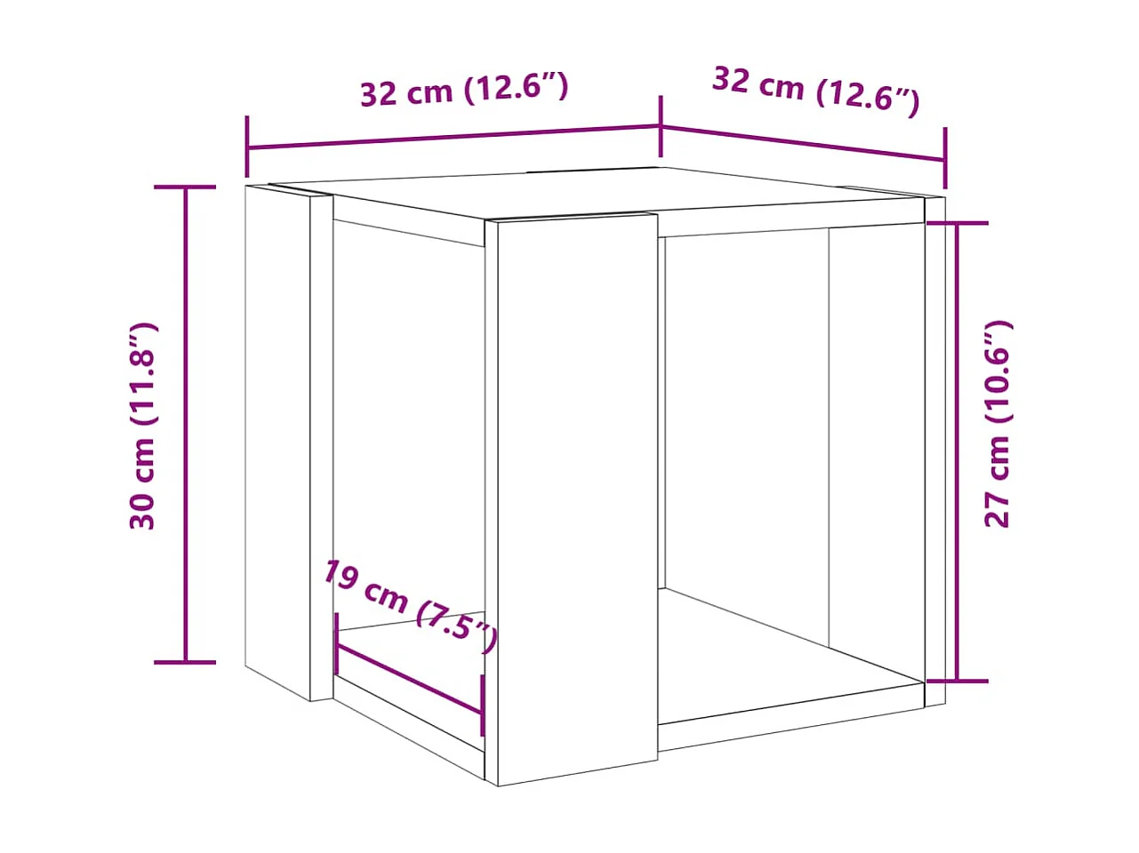 Table basse chêne fumé 32x32x30 cm bois d'ingénierie