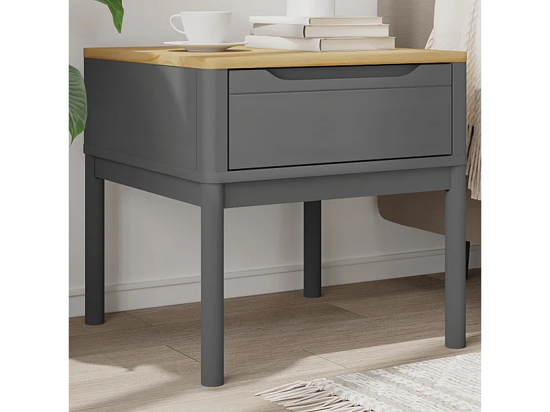 Table de chevet FLORO gris 55x55x54 cm bois de pin massif
