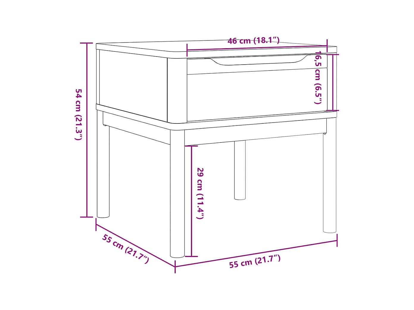 Lamptafel FLORO 55x55x54 cm massief grenenhout grijs