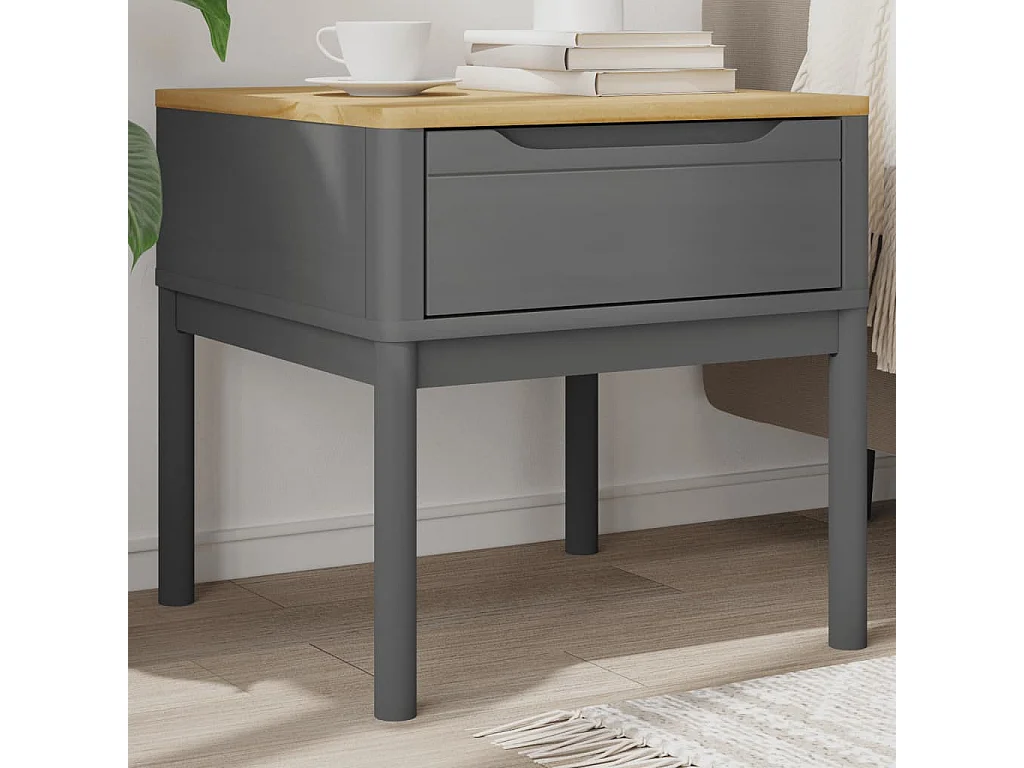 Table de chevet FLORO gris 55x55x54 cm bois de pin massif