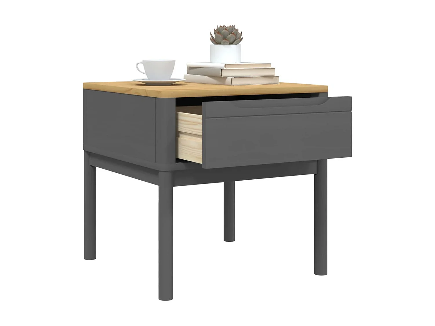 Table de chevet FLORO gris 55x55x54 cm bois de pin massif