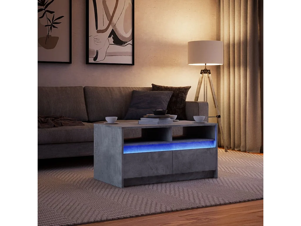 Mesa de centro c/ luzes LED derivados madeira cinzento cimento