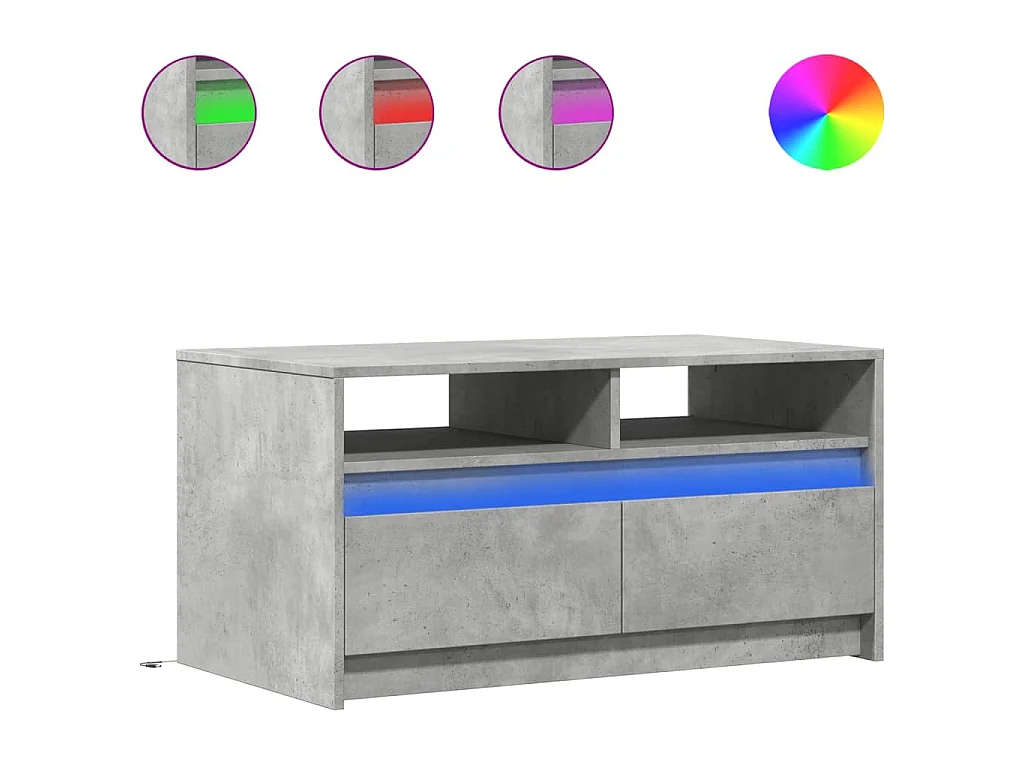 Table basse avec lumières LED gris béton bois d'ingénierie