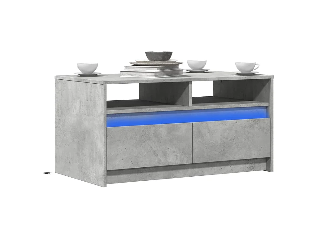 Table basse avec lumières LED gris béton bois d'ingénierie