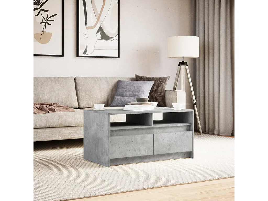 Table basse avec lumières LED gris béton bois d'ingénierie
