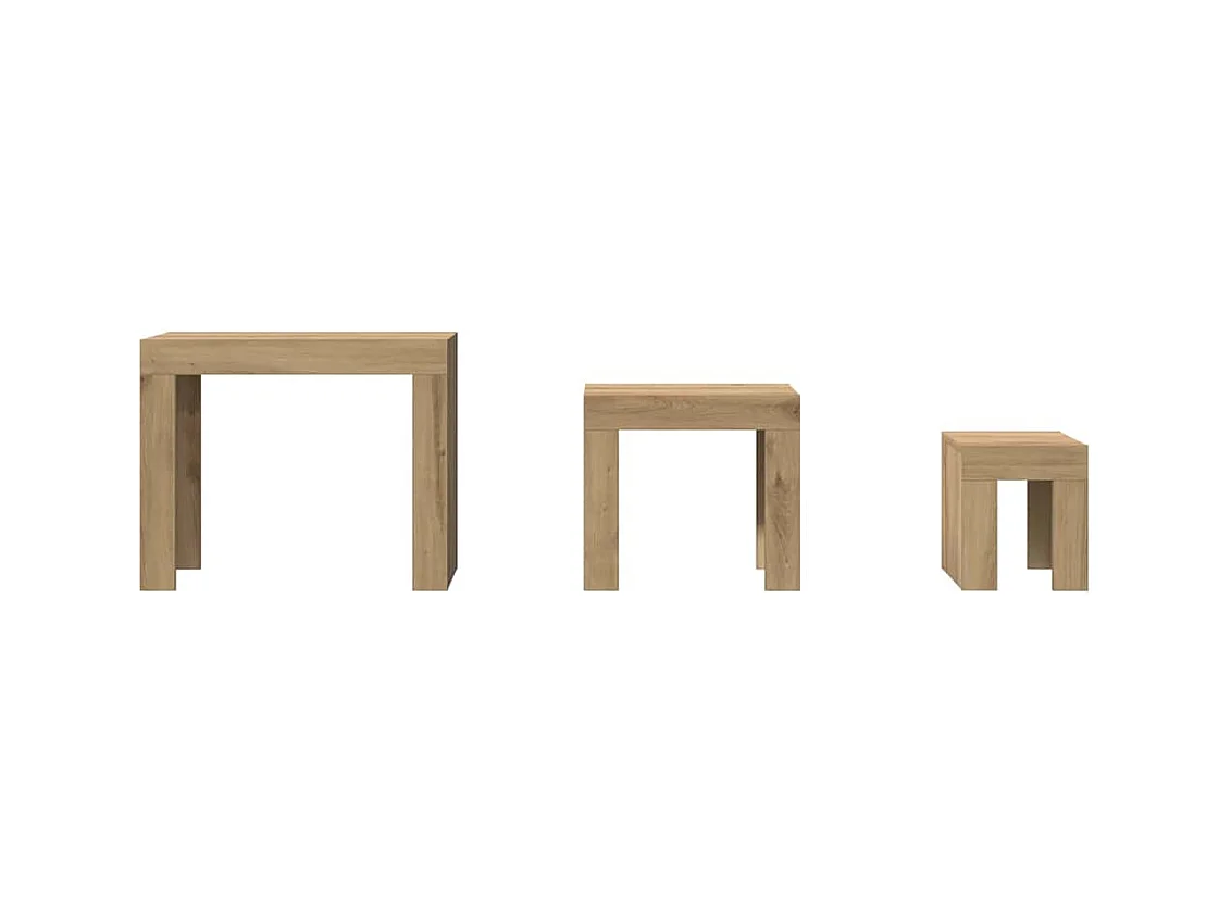 Tables basses gigognes 3 pcs chêne artisanal bois d'ingénierie