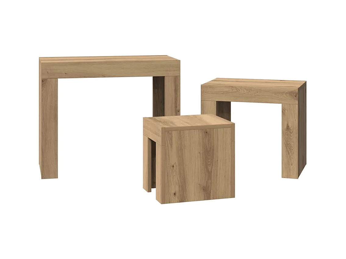 Tables basses gigognes 3 pcs chêne artisanal bois d'ingénierie