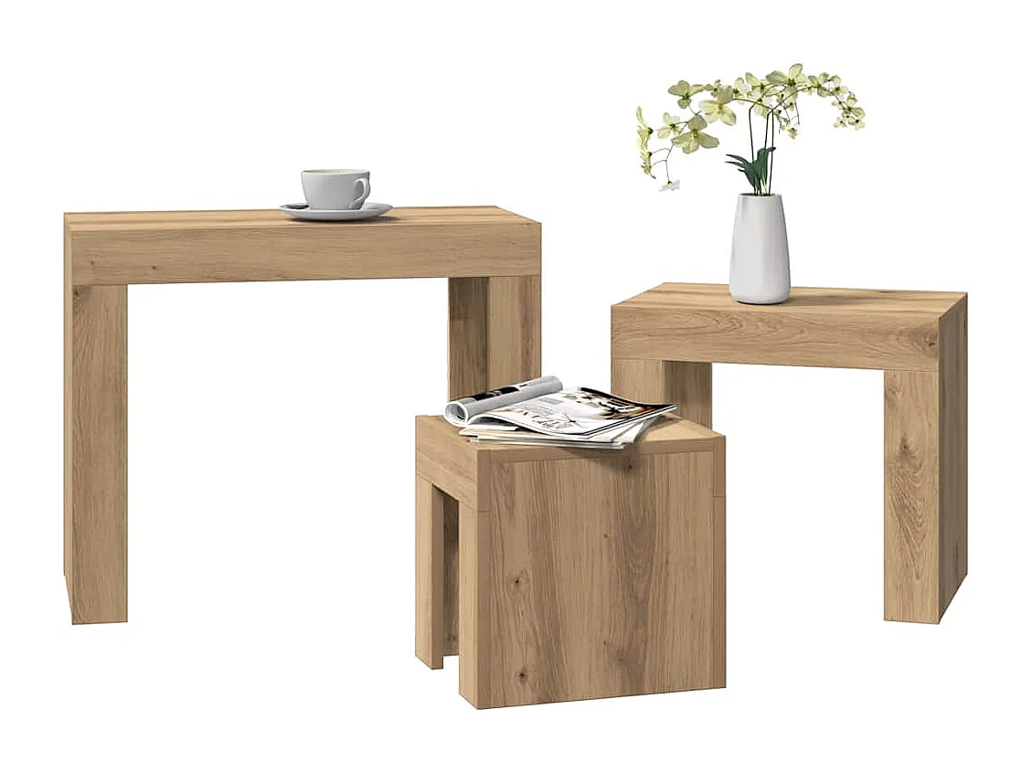 Tables basses gigognes 3 pcs chêne artisanal bois d'ingénierie