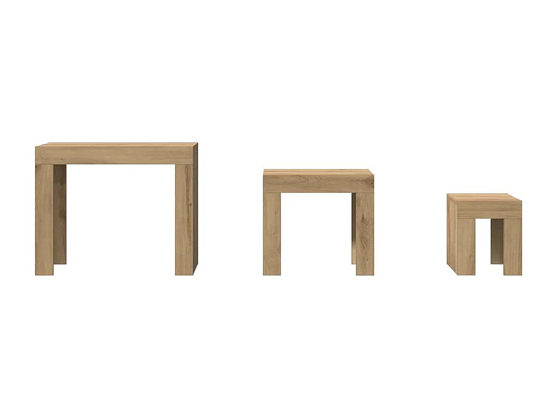Tables basses gigognes 3 pcs chêne artisanal bois d'ingénierie