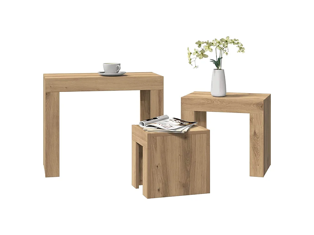 Tables basses gigognes 3 pcs chêne artisanal bois d'ingénierie