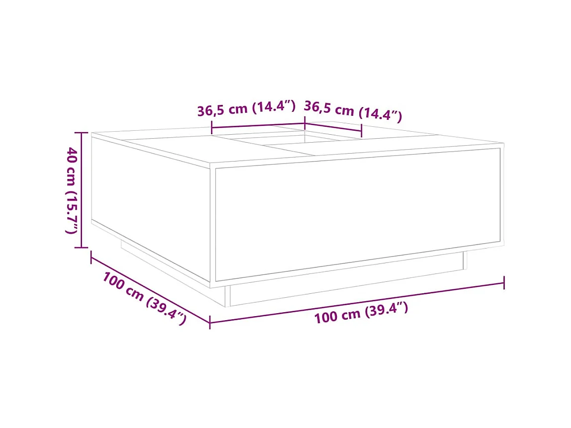Table basse chêne marron 100x100x40 cm bois d'ingénierie