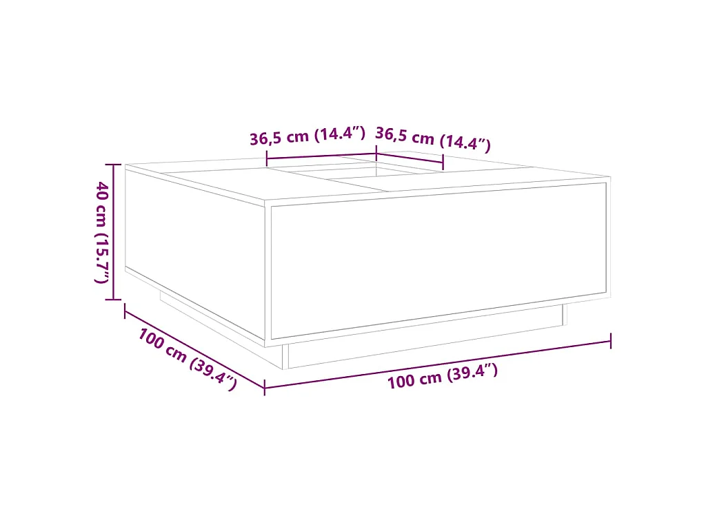 Mesa de centro madera de ingeniería marrón roble 100x100x40 cm