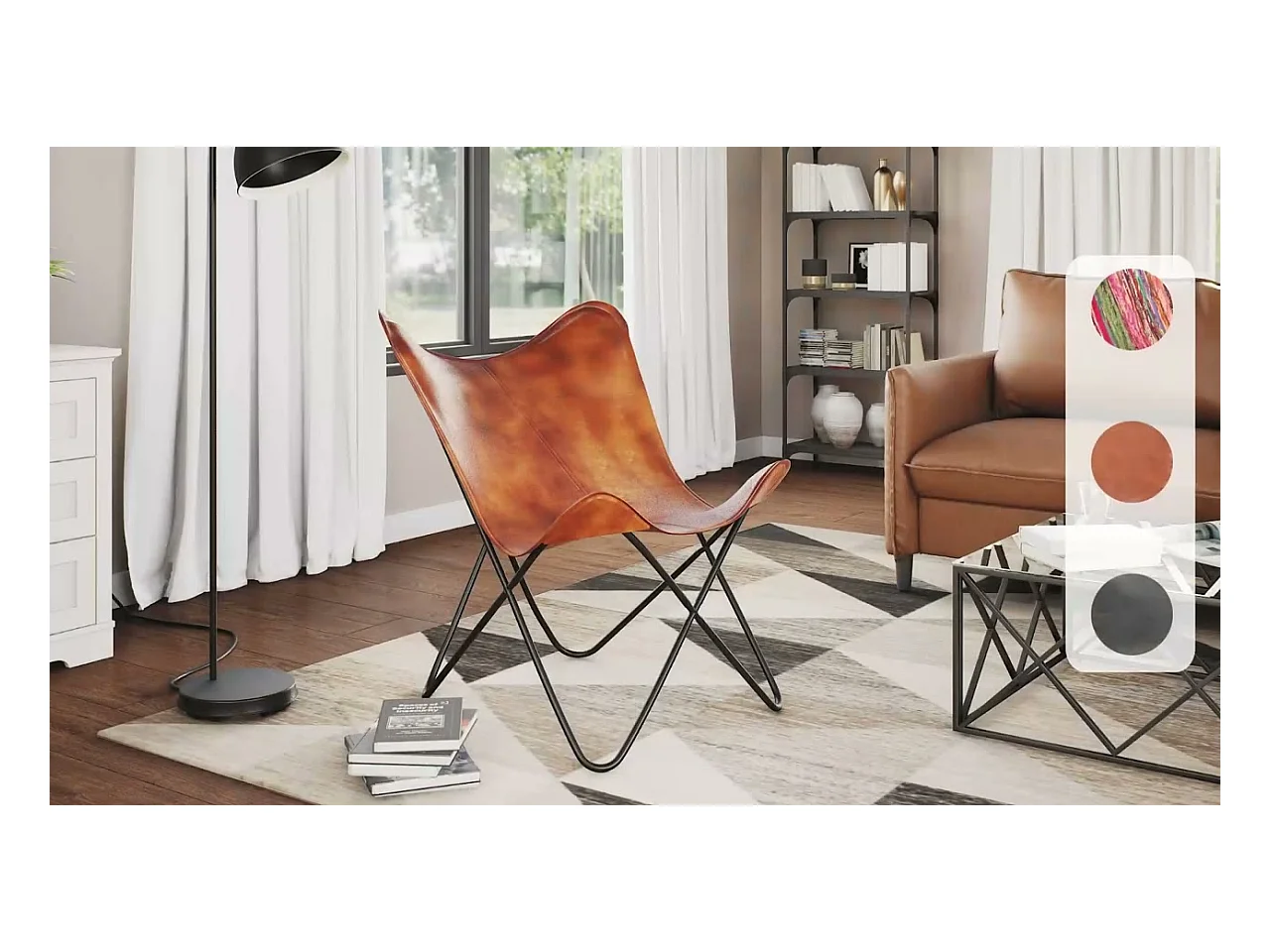 Chaise papillon noir et blanc cuir de vache