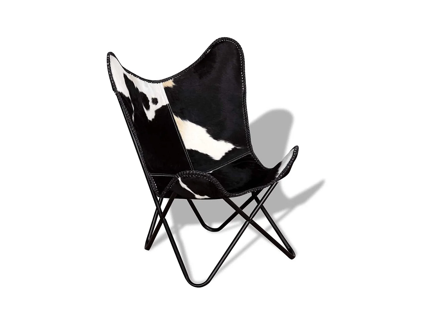 Vlinderstoel echt rundleer zwart en wit