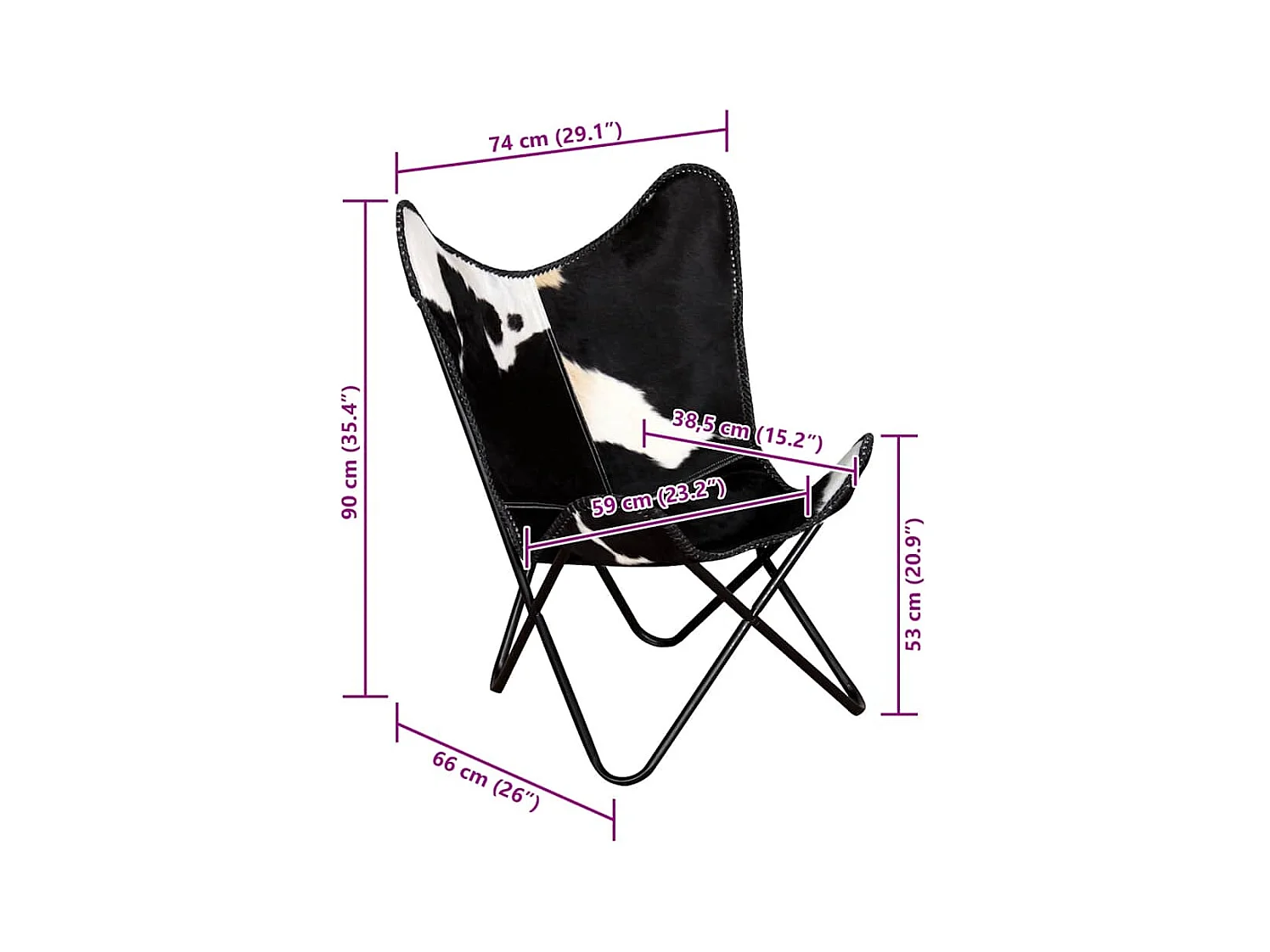 Chaise papillon noir et blanc cuir de vache
