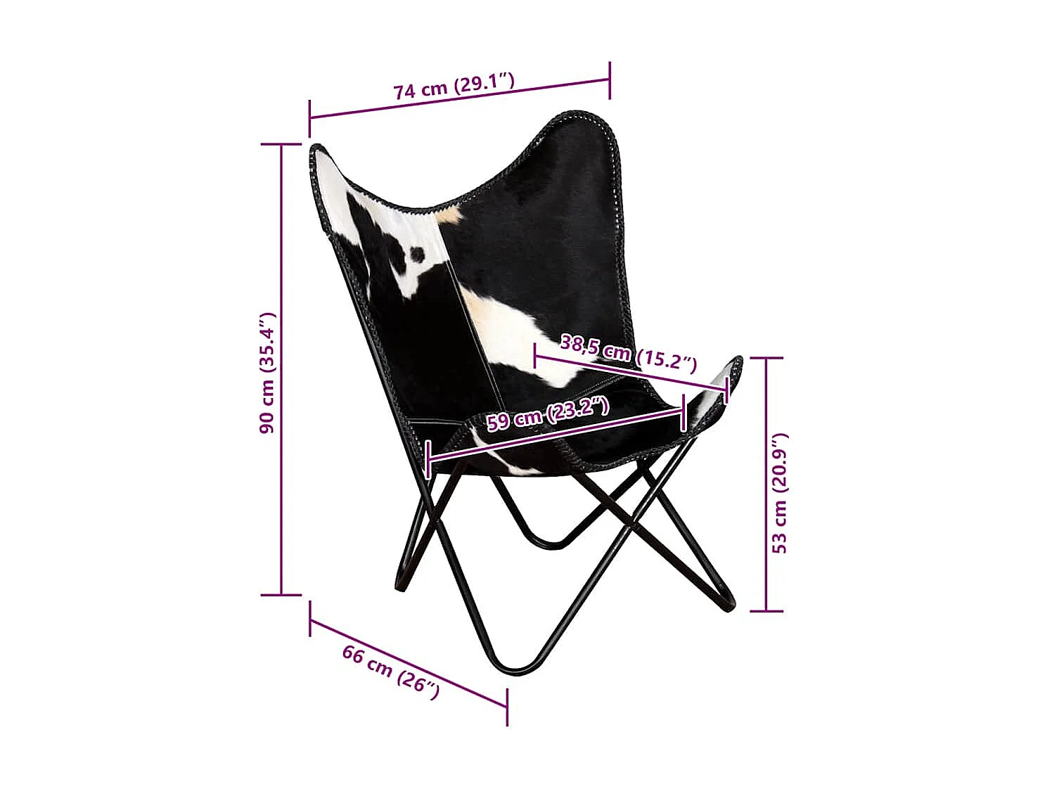 Chaise papillon noir et blanc cuir de vache