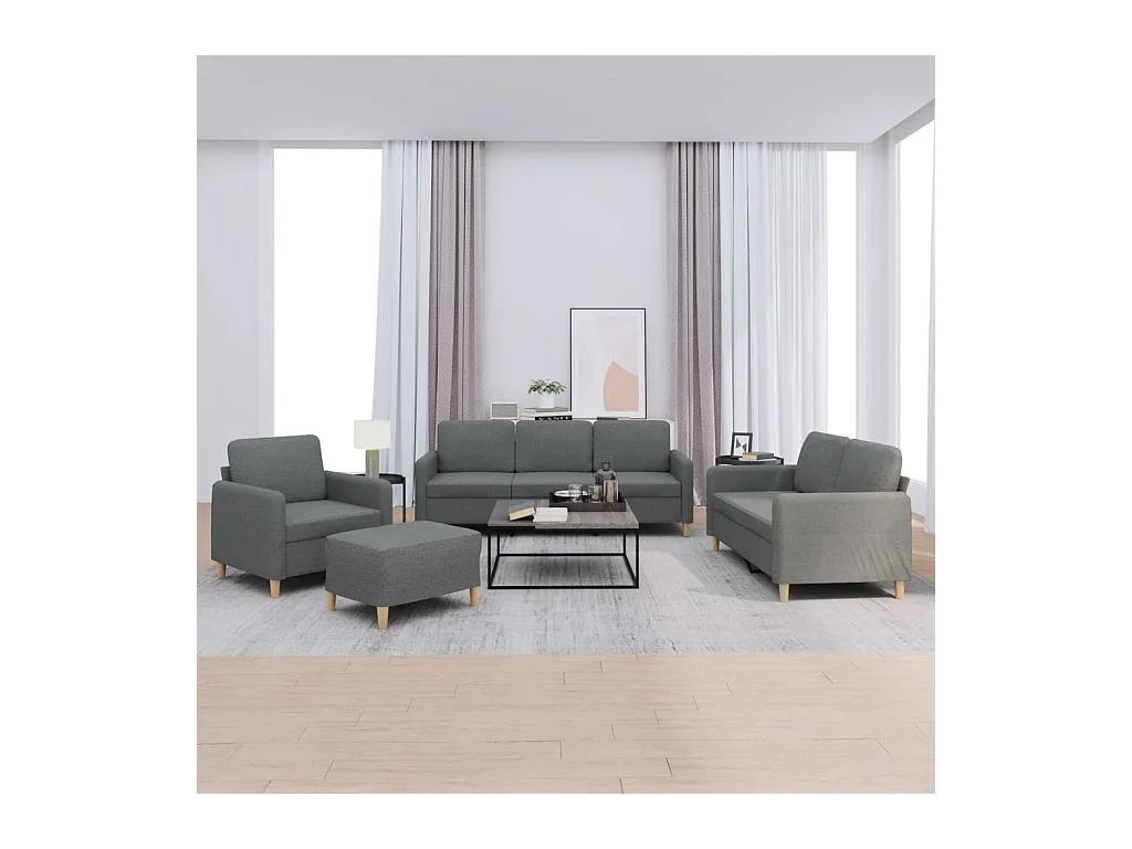 4-tlg. Sofagarnitur mit Kissen Dunkelgrau Stoff