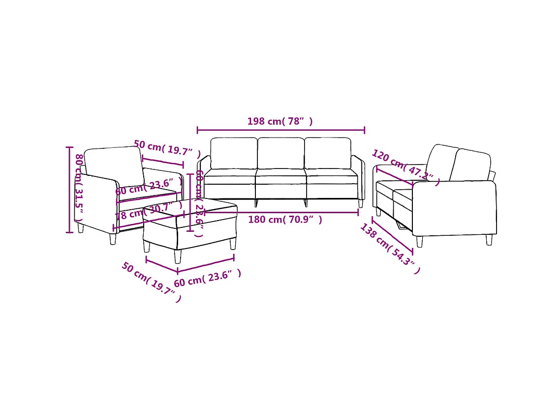 4-delige Loungeset met kussens stof donkergrijs