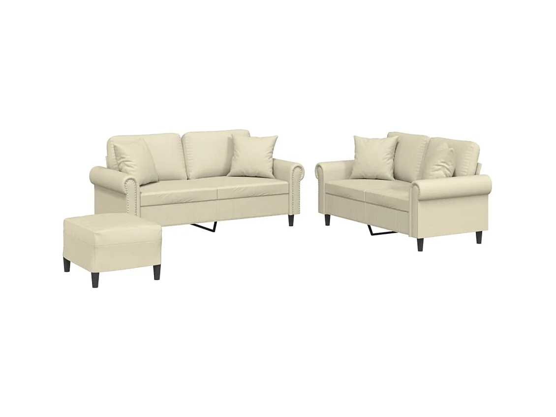 Set di Divani 3 pz con Cuscini Crema in Similpelle
