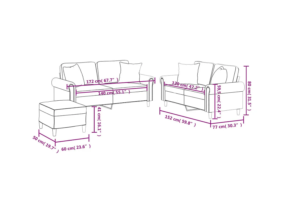 Set di Divani 3 pz con Cuscini Crema in Similpelle