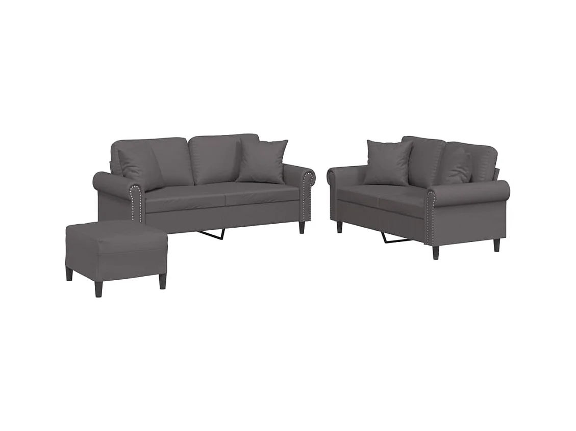 Set di Divani 3 pz con Cuscini Grigio in Similpelle