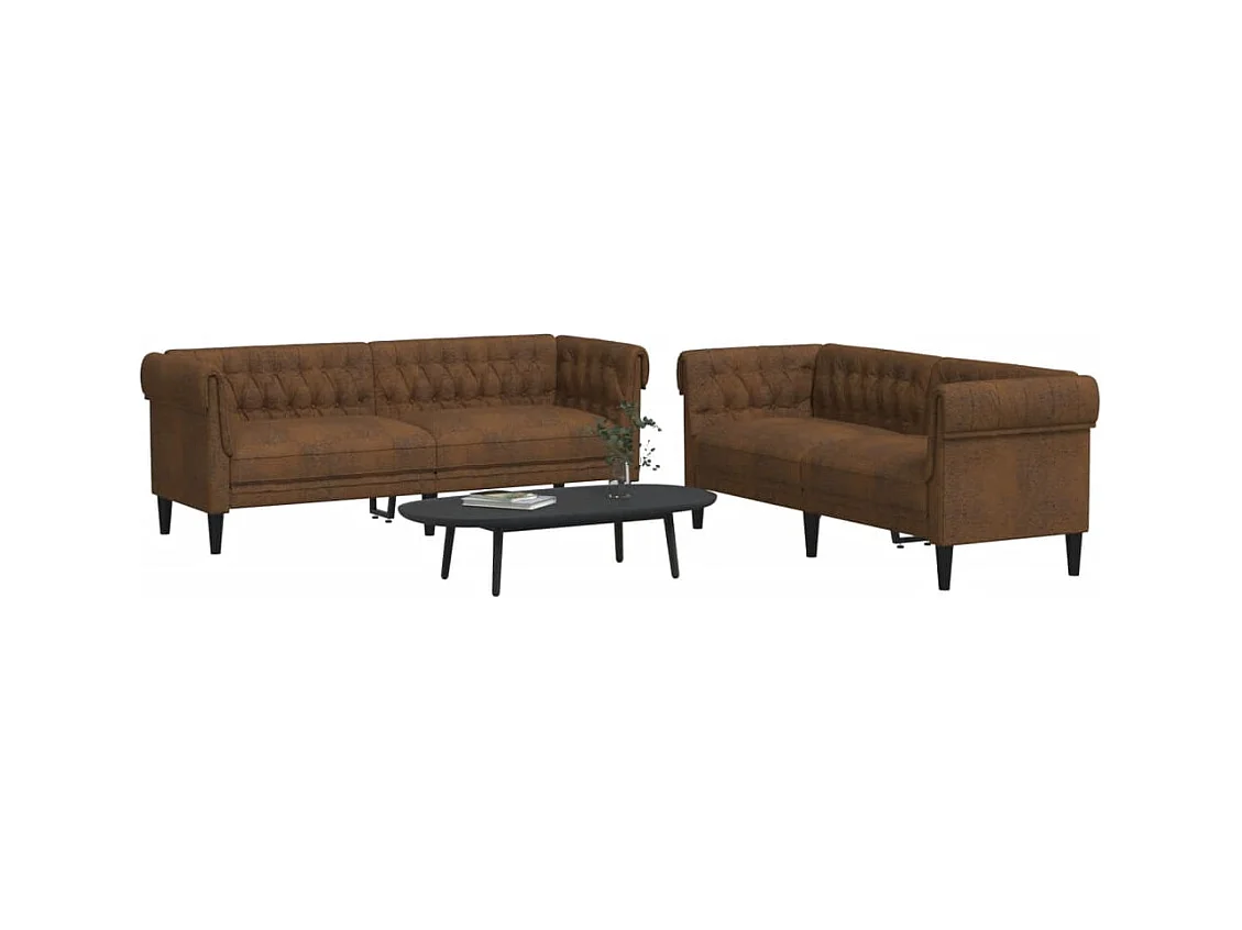 Set di Divani 2 pz Marrone in Tessuto