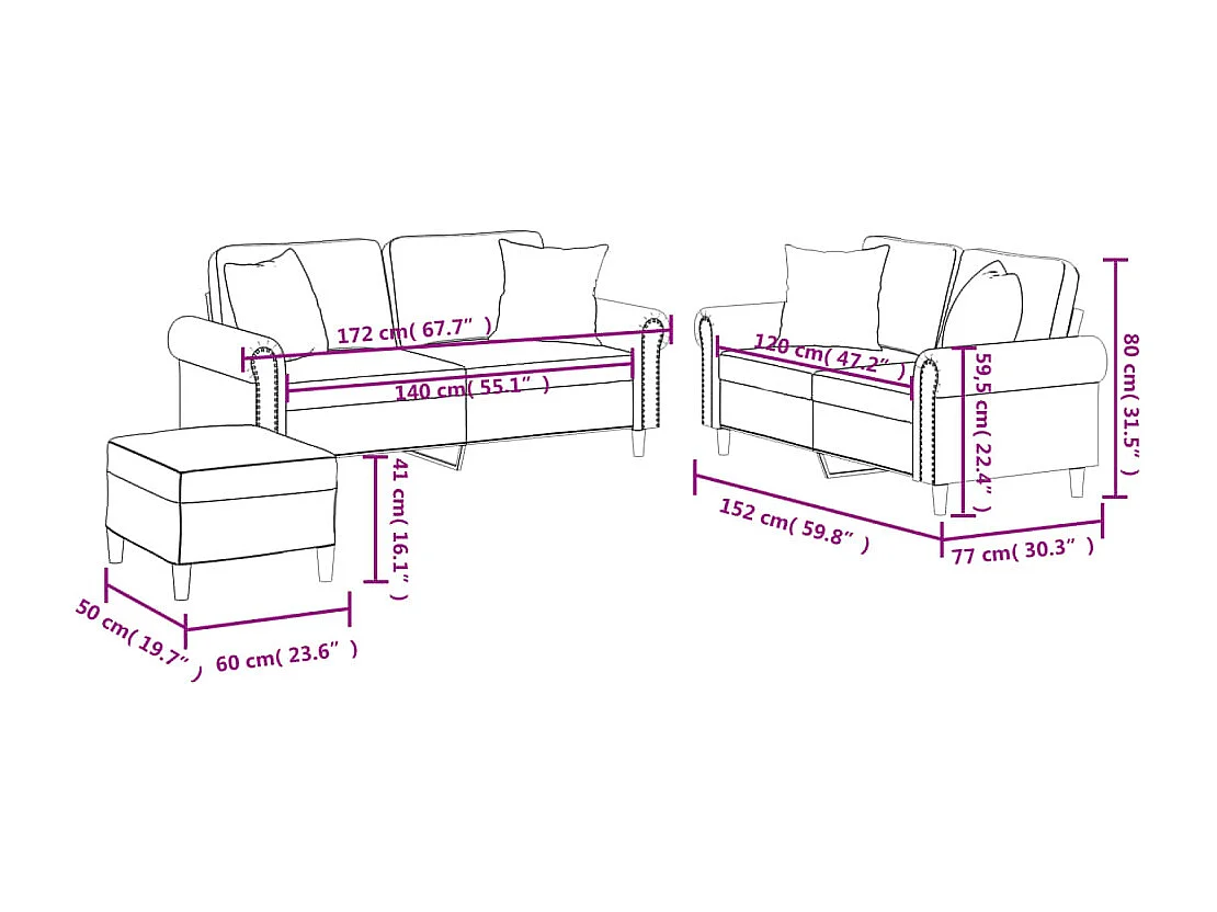 Ensemble de canapés 3 pcs avec coussins noir similicuir