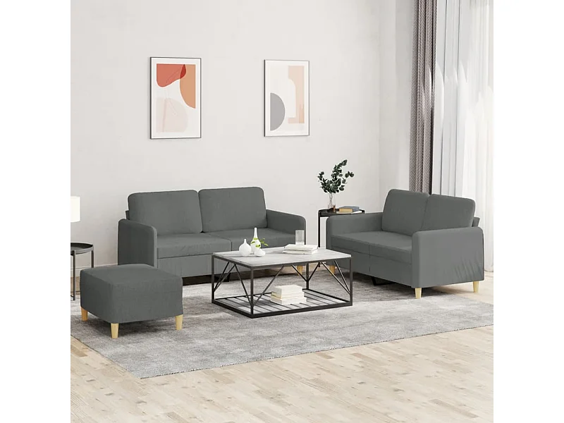 Set di Divani 3 pz con Cuscini Grigio Scuro in Tessuto