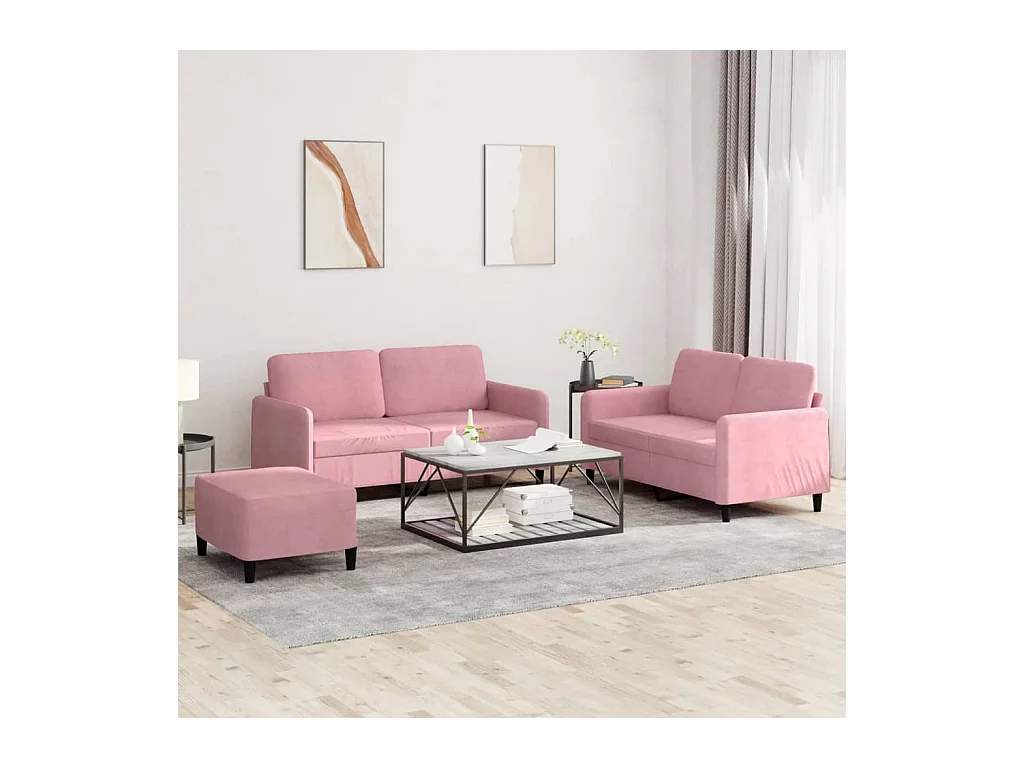 Set di Divani 3 pz Rosa in Velluto
