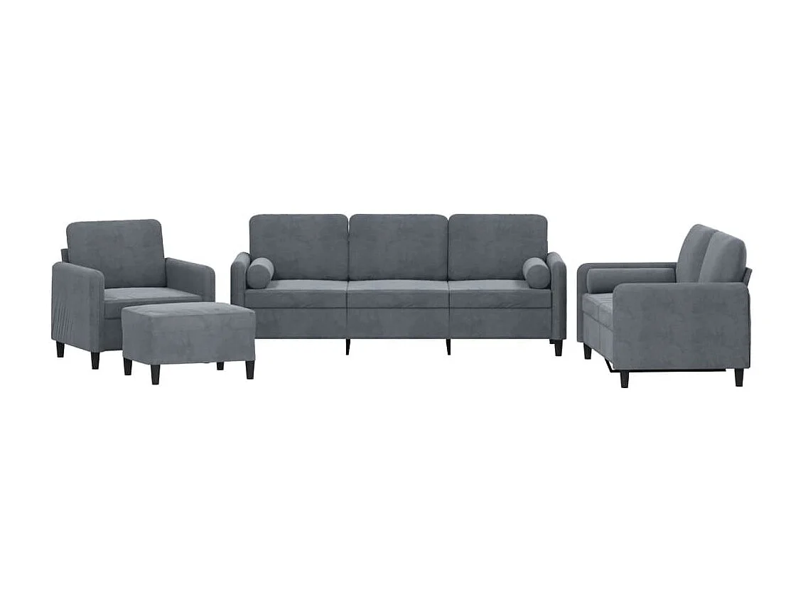 Ensemble de canapés 4 pcs avec coussins gris foncé velours