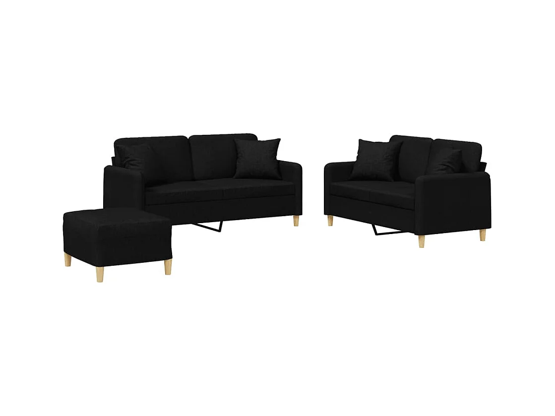 Ensemble de canapés 3 pcs avec coussins noir tissu
