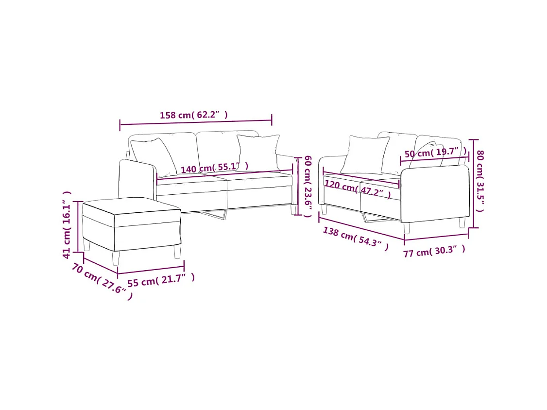 Ensemble de canapés 3 pcs avec coussins noir tissu