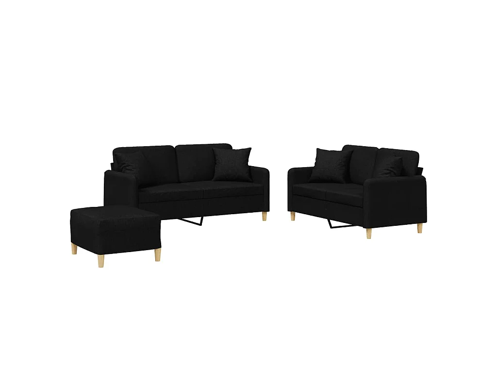 Ensemble de canapés 3 pcs avec coussins noir tissu