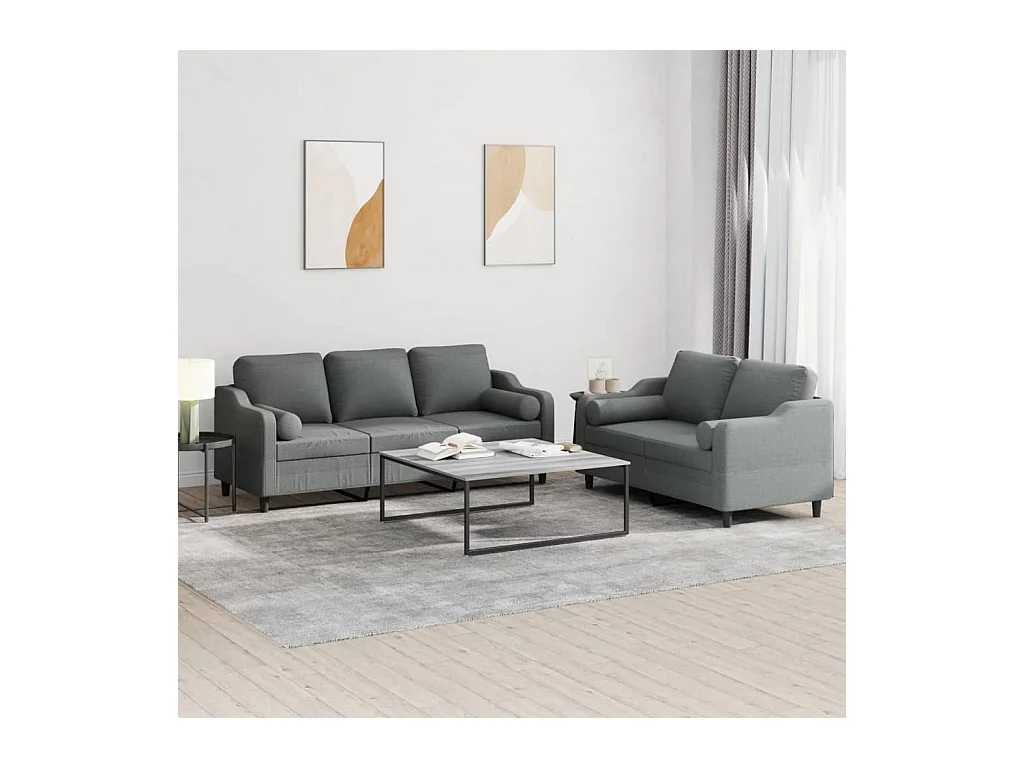Ensemble de canapés 2 pcs coussins gris foncé tissu