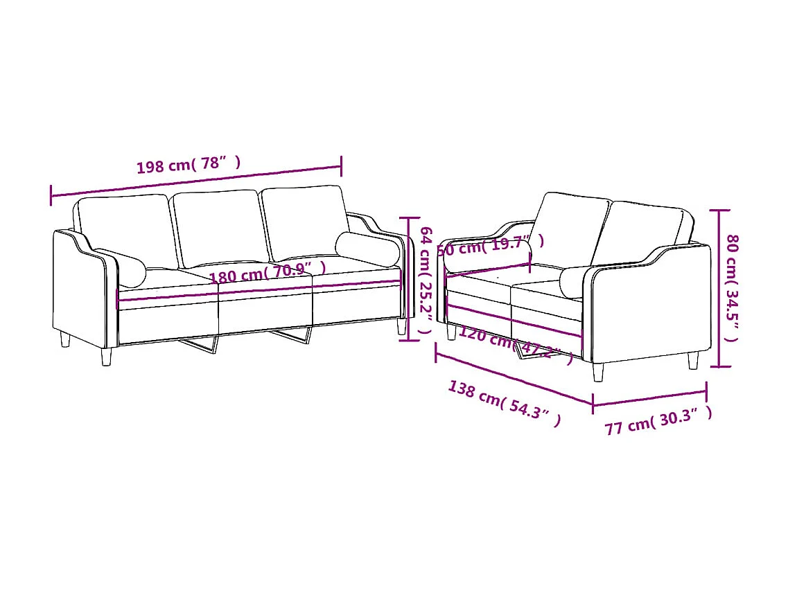 2-delige Loungeset met kussens stof donkergrijs