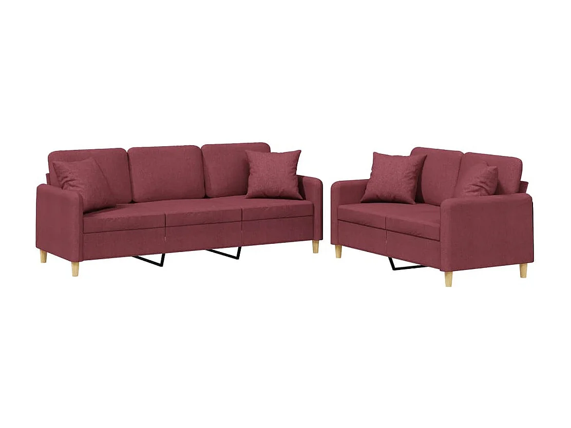 Ensemble de canapés 2 pcs avec coussins rouge bordeaux tissu