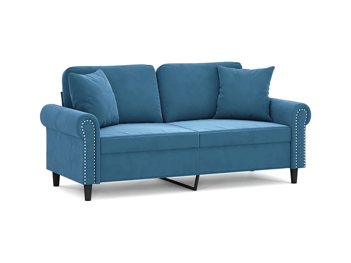 Canapé 2 places avec oreillers décoratifs bleu 140 cm velours