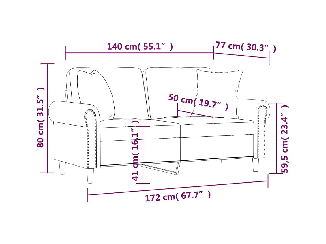 Canapé 2 places avec oreillers décoratifs bleu 140 cm velours