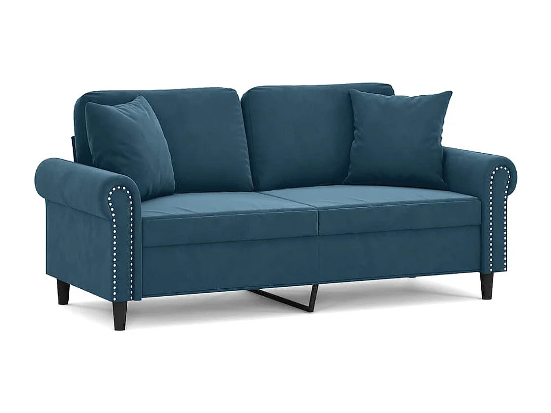 Canapé 2 places avec oreillers décoratifs bleu 140 cm velours
