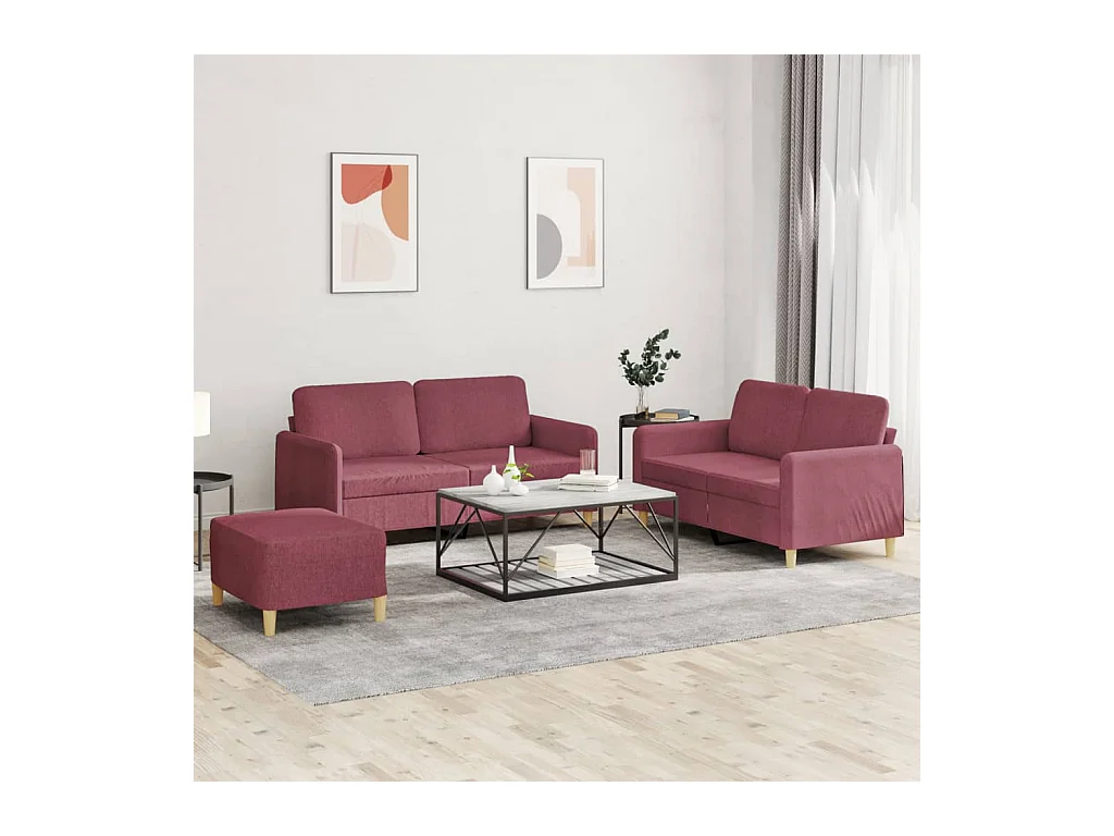 Ensemble de canapés 3 pcs avec coussins Rouge bordeaux Tissu