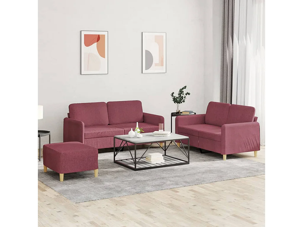 Ensemble de canapés 3 pcs avec coussins Rouge bordeaux Tissu
