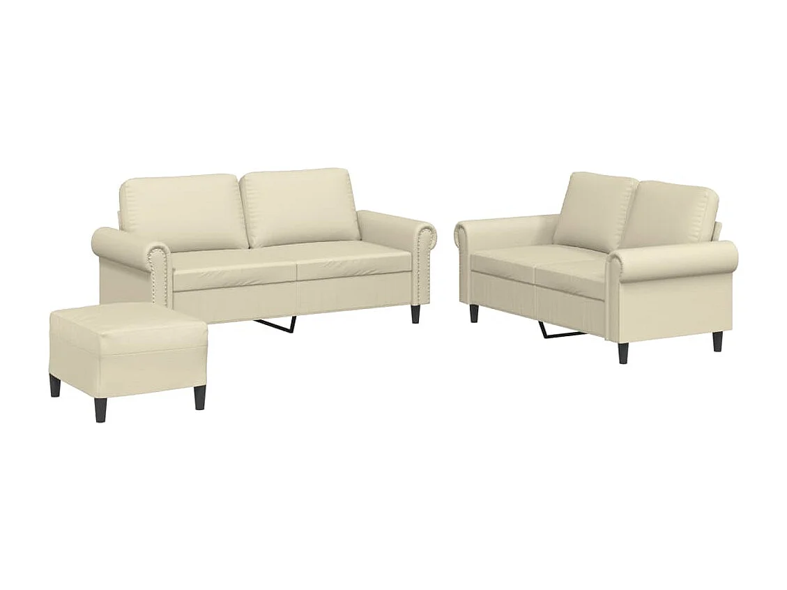 Set di Divani 3 pz con Cuscini crema in Similpelle
