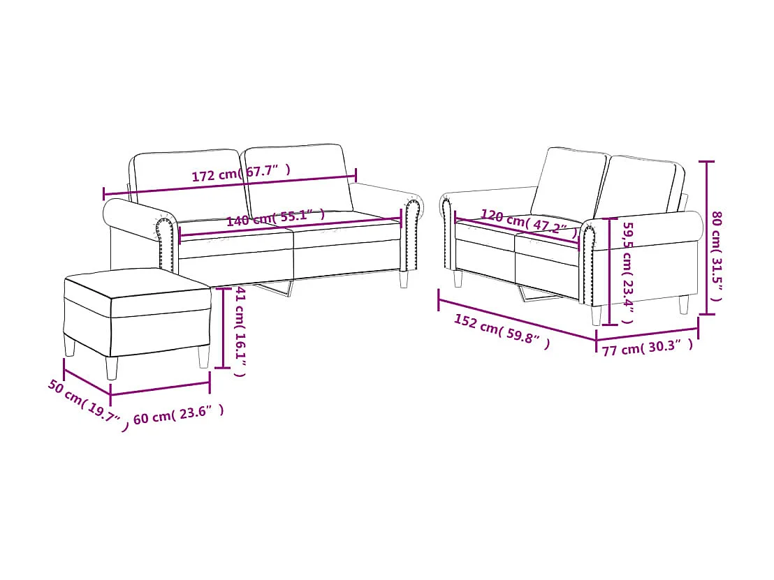 3-tlg. Sofagarnitur mit Kissen Creme Kunstleder