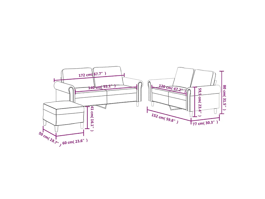 3 pcs conjunto sofás c/ almofadões couro artificial cor creme