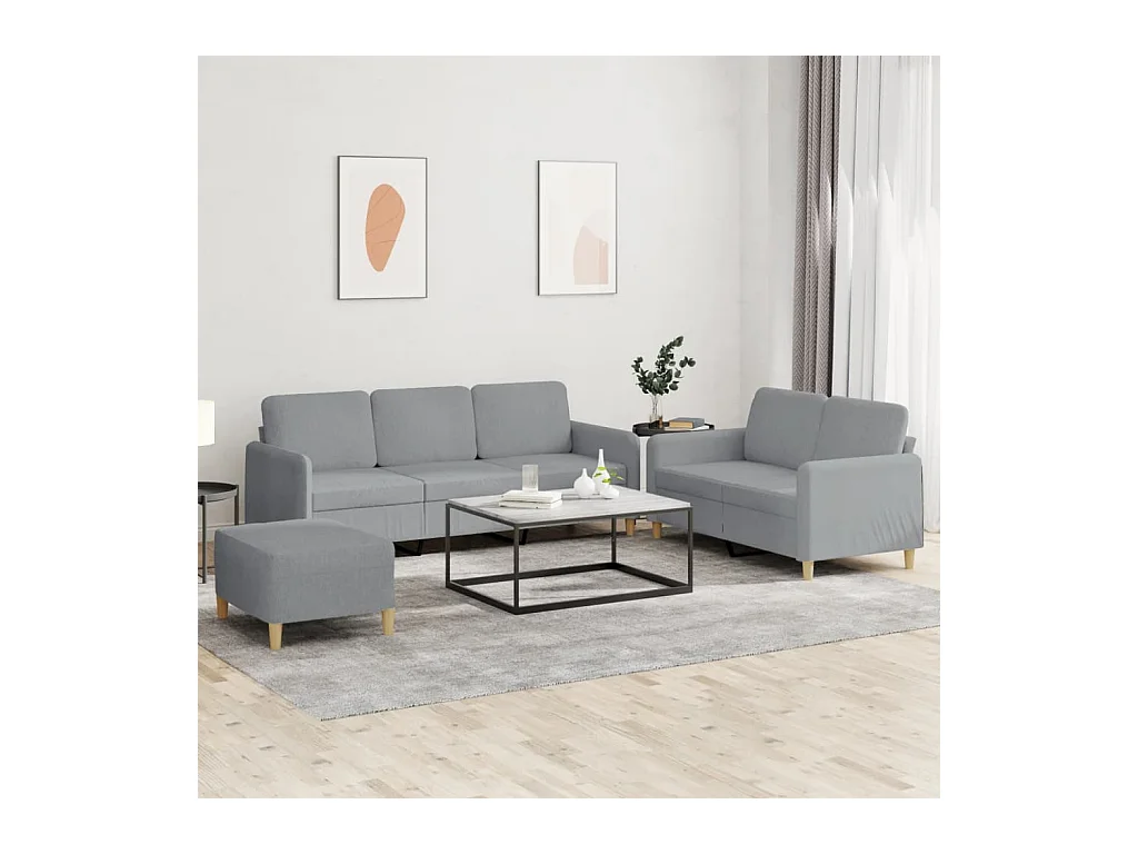 Set di Divani 3 pz con Cuscini Grigio Chiaro in Tessuto