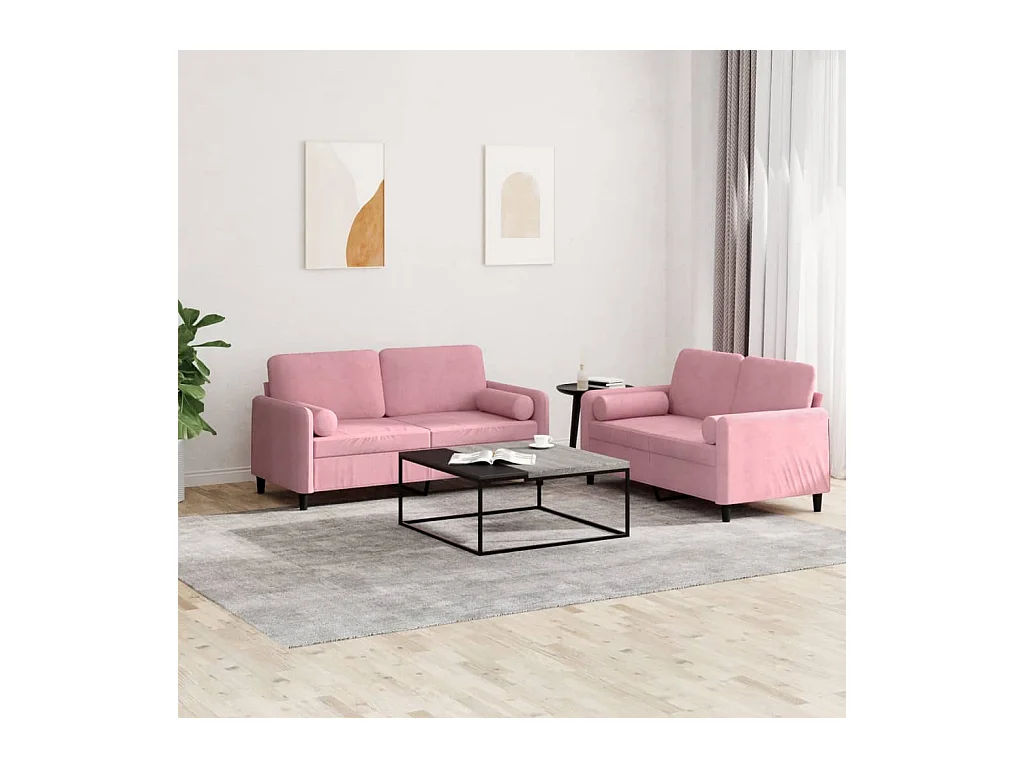 Set di Divani 2 pz con Cuscini Rosa in Velluto