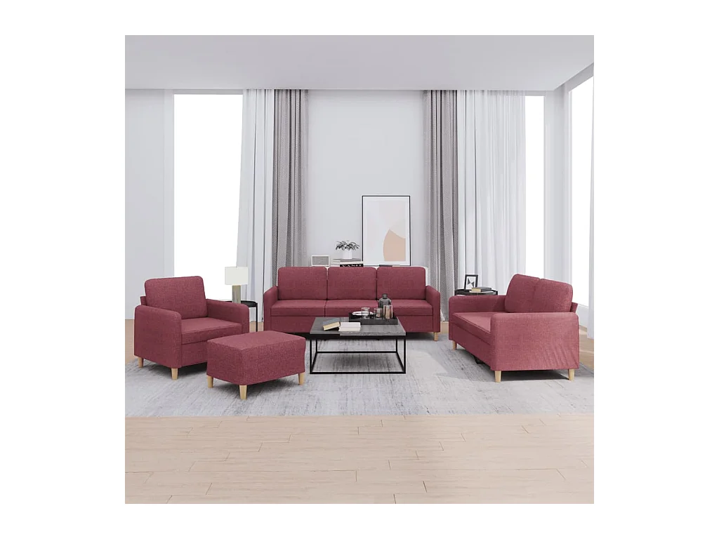 Ensemble de canapés 4 pcs avec coussins Rouge bordeaux Tissu